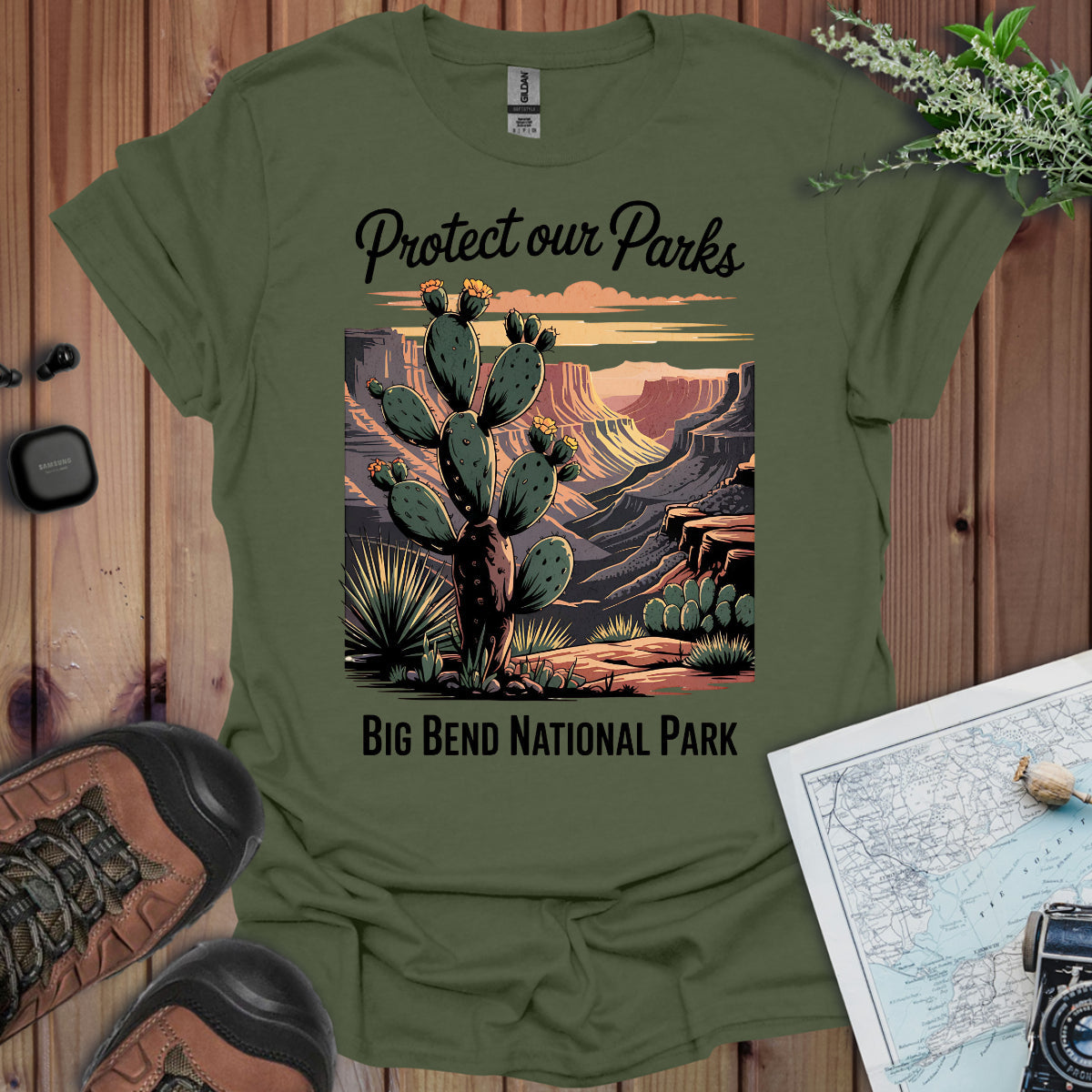 Protect Our Parks Big Bend Unisex T-Shirt T-Shirt Printify S Military Green