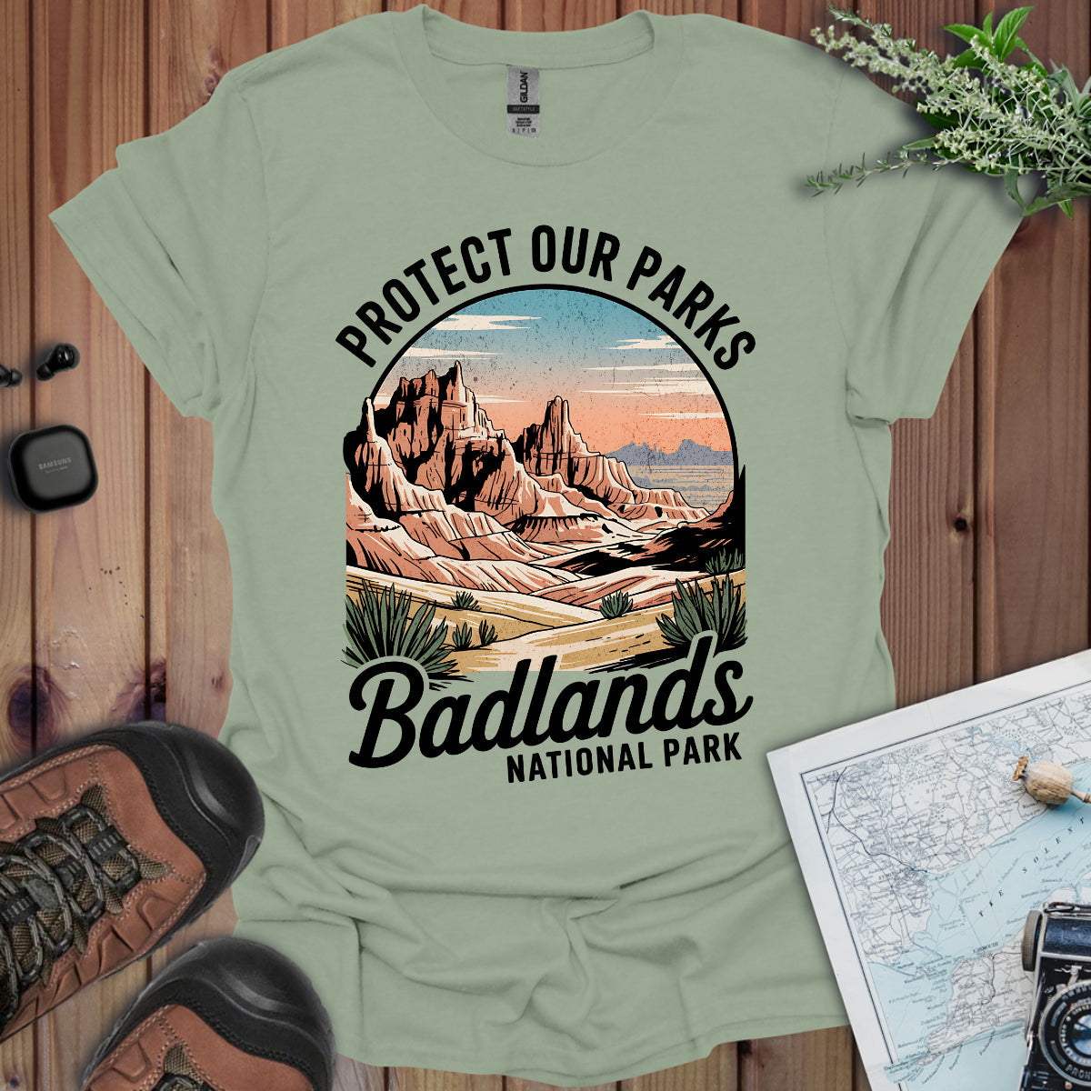 Badlands Protect Our Parks Unisex T-Shirt T-Shirt Printify S Sage