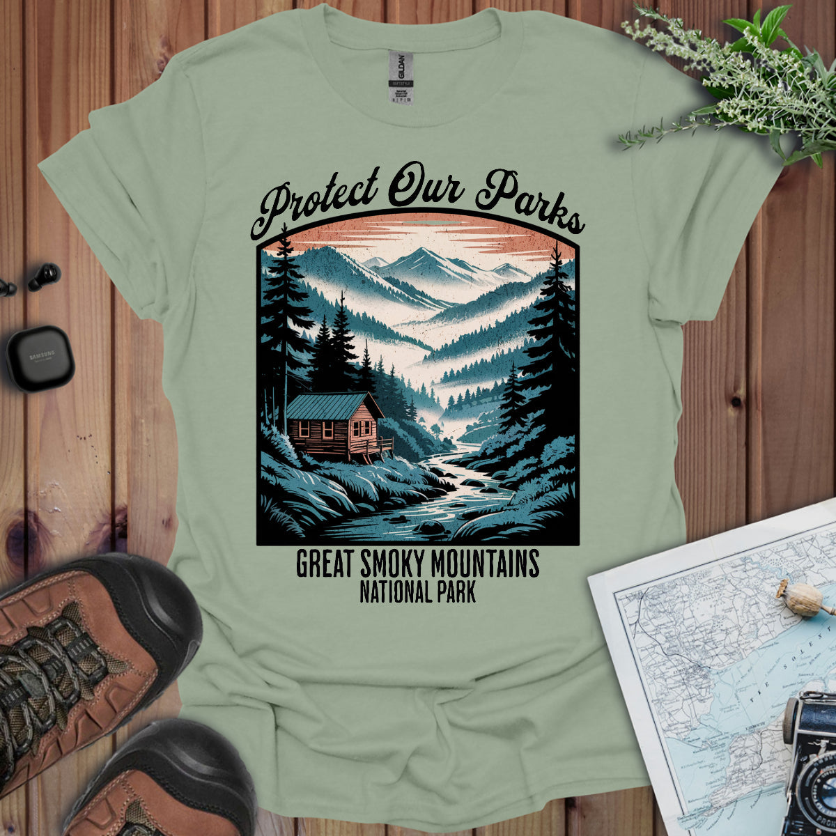 Protect Our Parks Great Smoky Mountains Unisex T-Shirt T-Shirt Printify S Sage