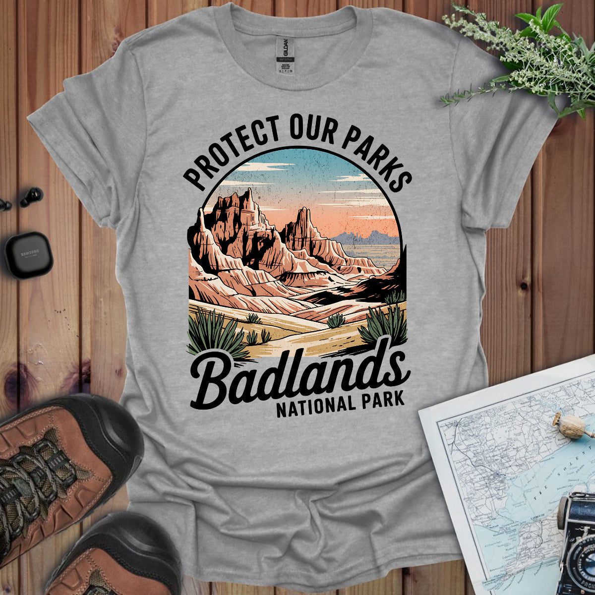 Badlands Protect Our Parks Unisex T-Shirt T-Shirt Printify XS Sport Grey