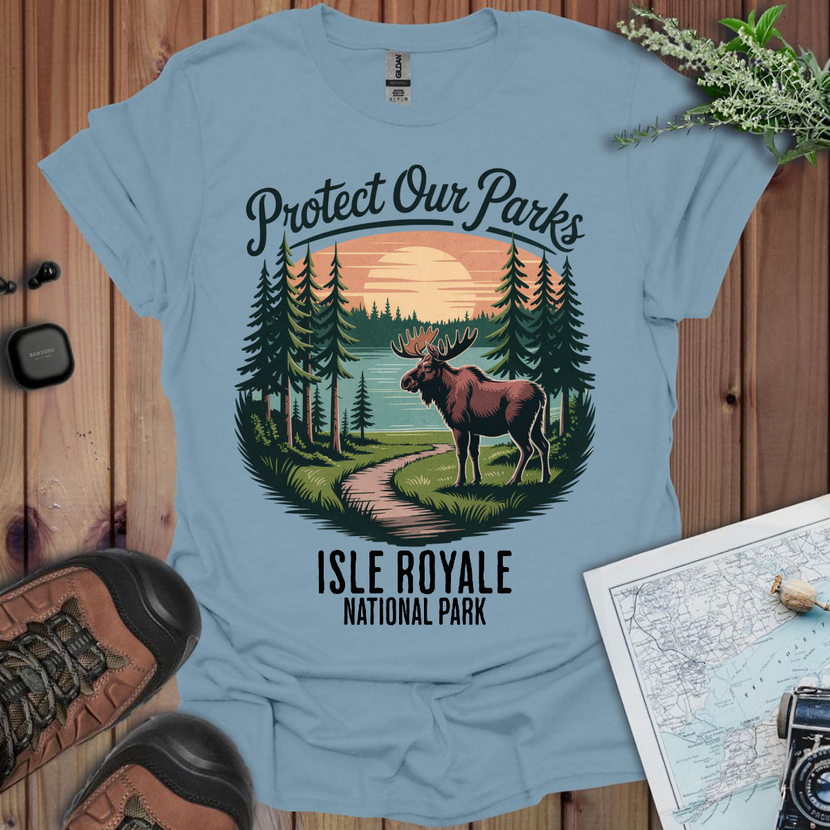 Protect Our Parks Isle Royale Unisex T-Shirt T-Shirt Printify Stone Blue S