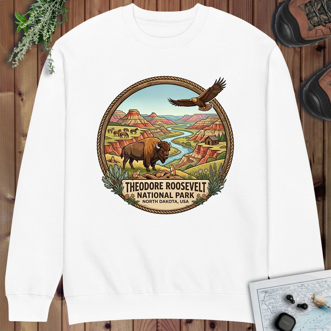 Theodore Roosevelt National Park Emblem Crewneck Sweatshirt in White