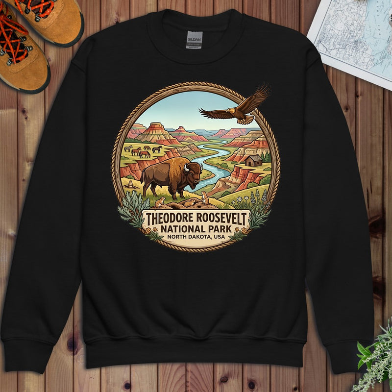 Theodore Roosevelt National Park Emblem Youth Sweatshirt in Black