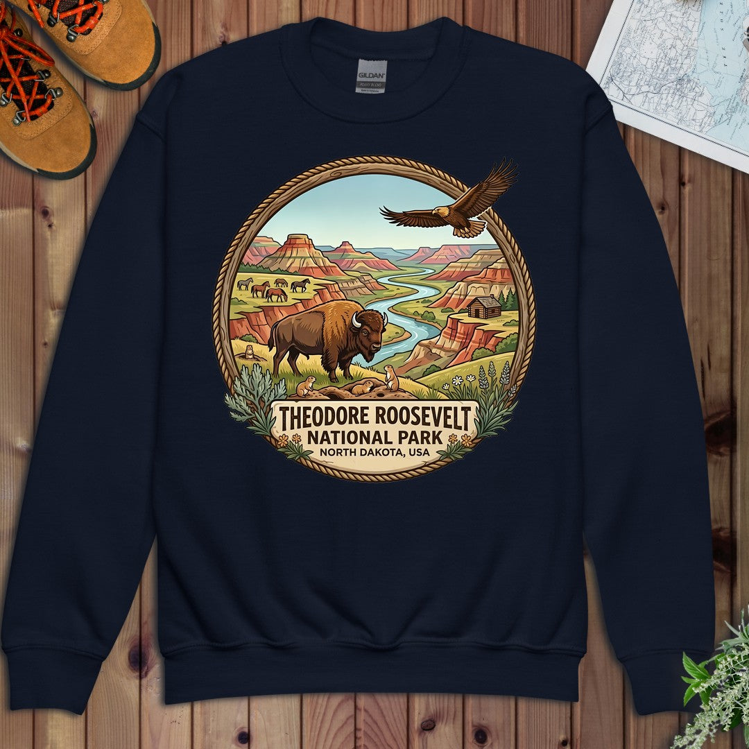 Theodore Roosevelt National Park Emblem Youth Sweatshirt in Navy