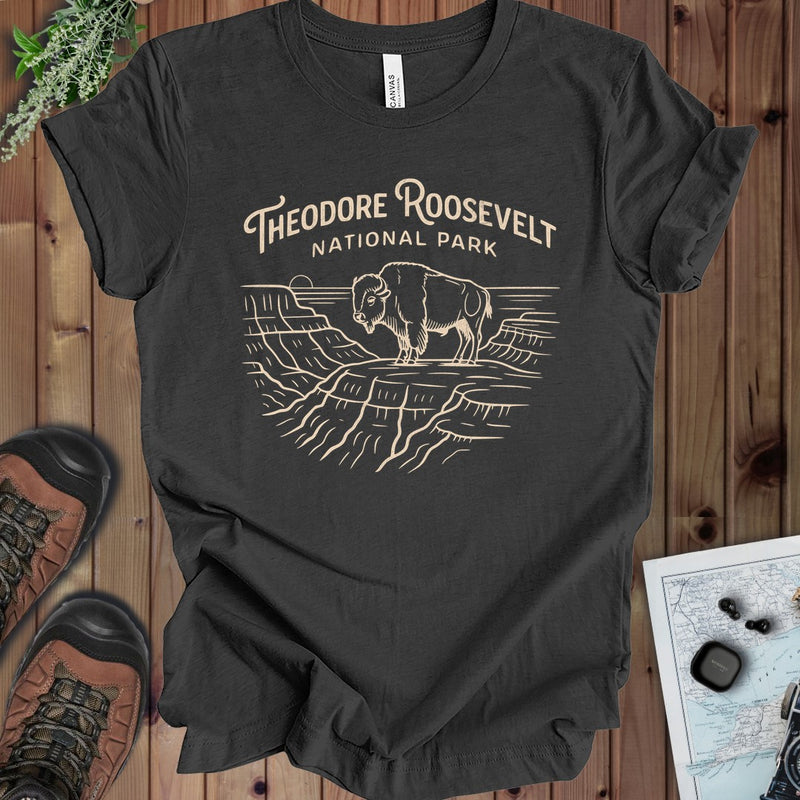 Theodore Roosevelt National Park Lines Kids Graphic T-Shirt in Dark Grey Heather