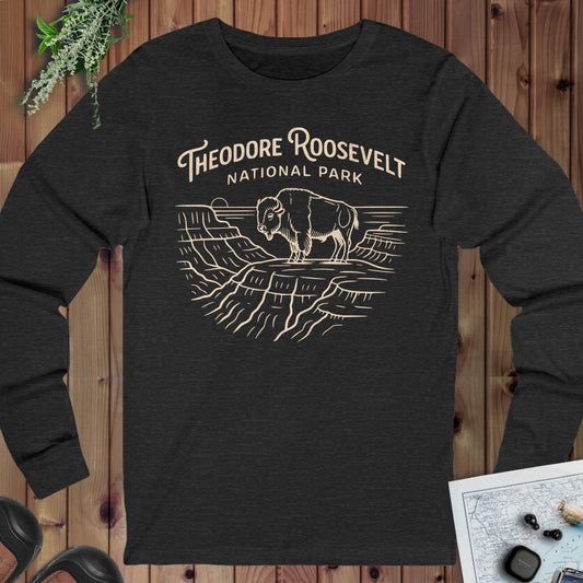 Theodore Roosevelt National Park Lines Long Sleeve T-Shirt in Dark Grey Heather