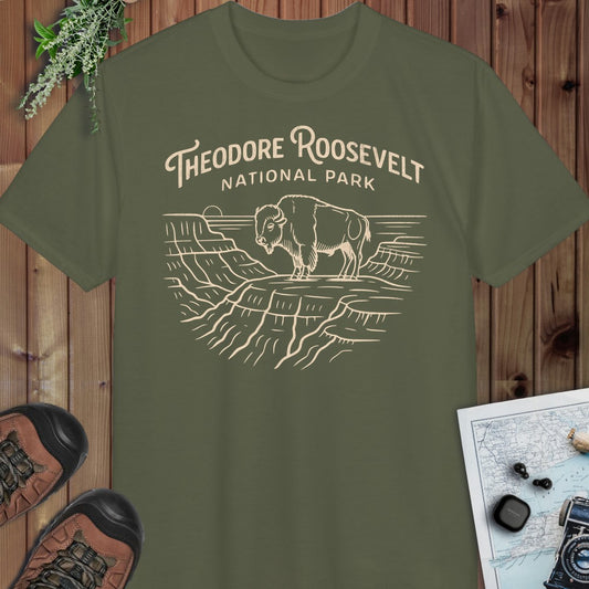 Theodore Roosevelt National Park Lines Performance T-Shirt in Military Green