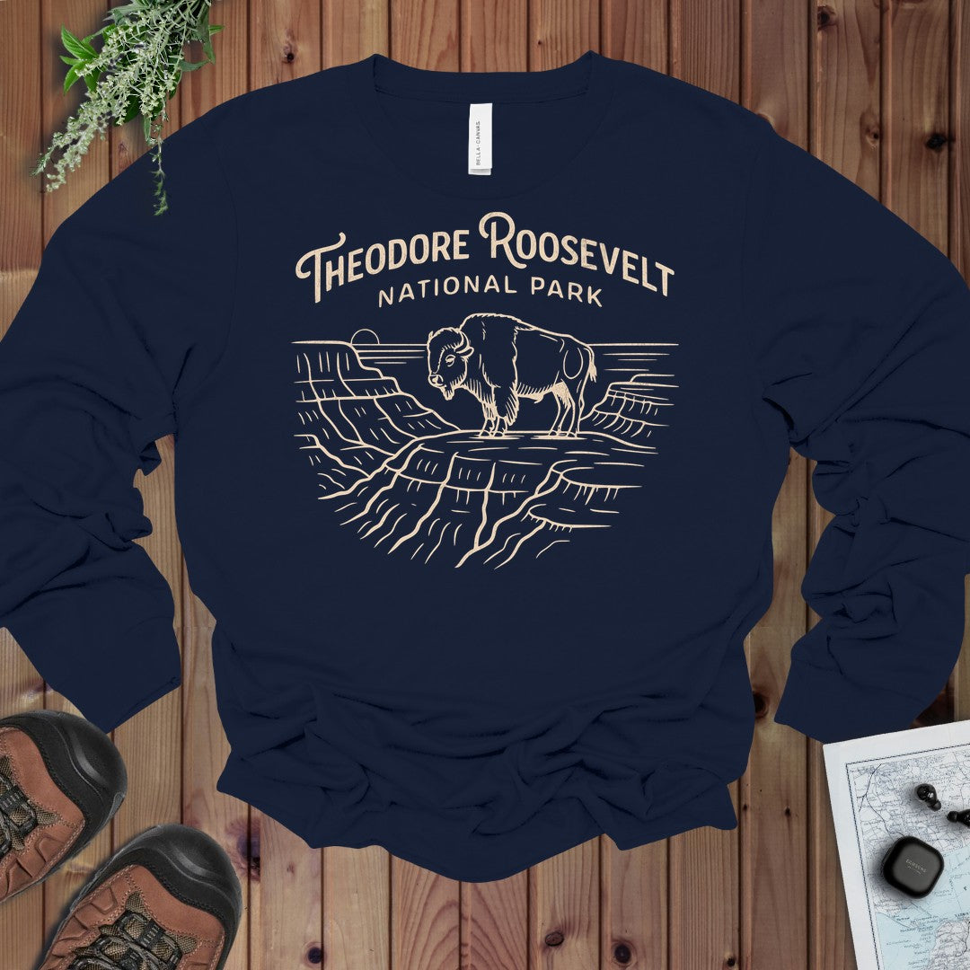 Theodore Roosevelt National Park Lines Long Sleeve T-Shirt in Navy