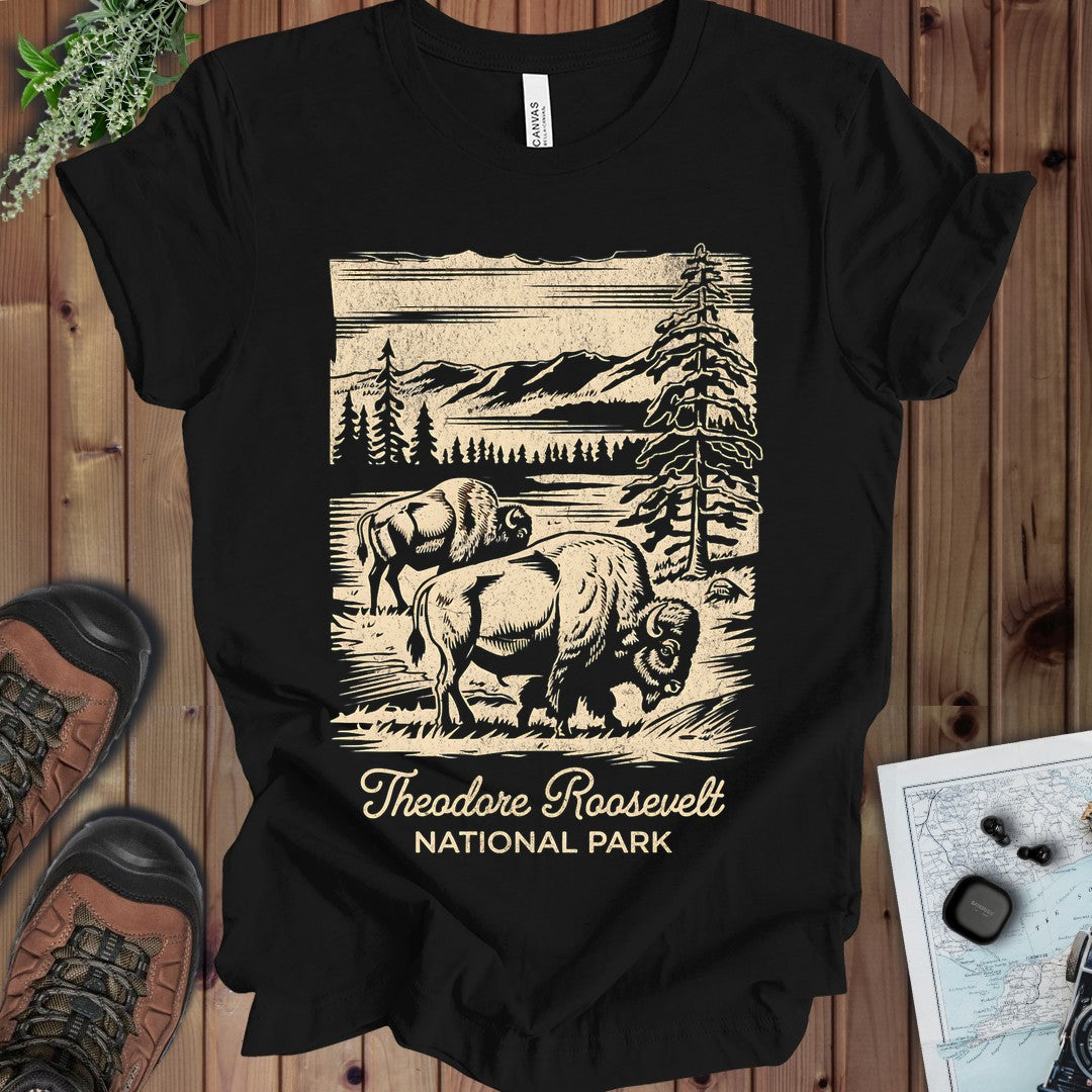 Theodore Roosevelt National Park  Western Buffalo Kids Graphic T-Shirt in Black