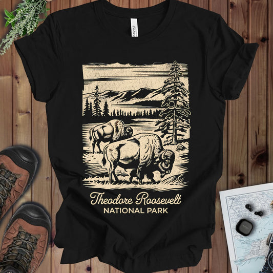 Theodore Roosevelt National Park  Western Buffalo Kids Graphic T-Shirt in Black