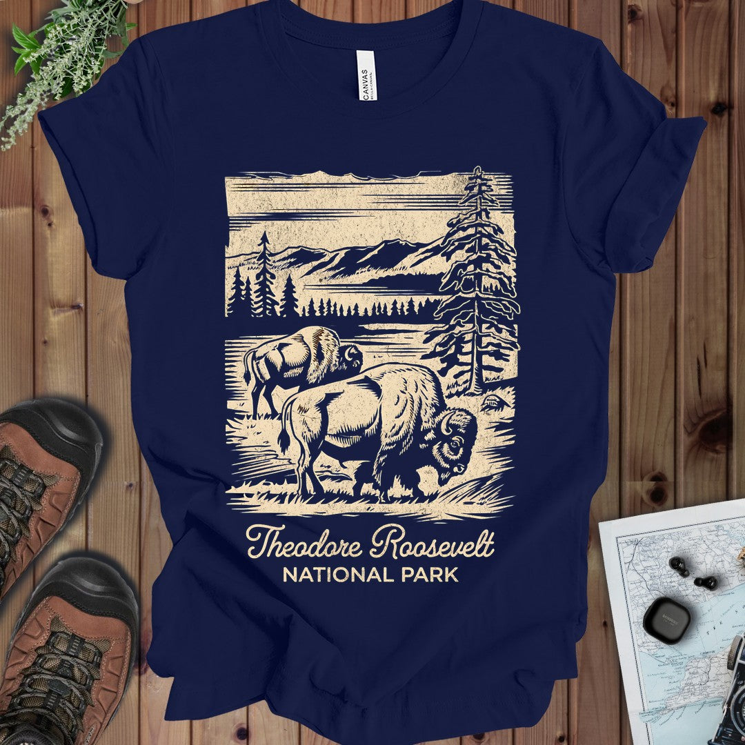Theodore Roosevelt National Park  Western Buffalo Kids Graphic T-Shirt in Navy