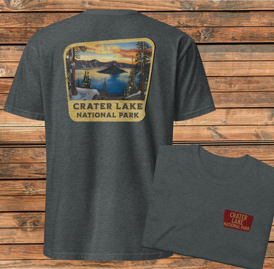 Crater Lake National Park Sign Embroidered T-Shirt Park Service Apparel Dark Heather S