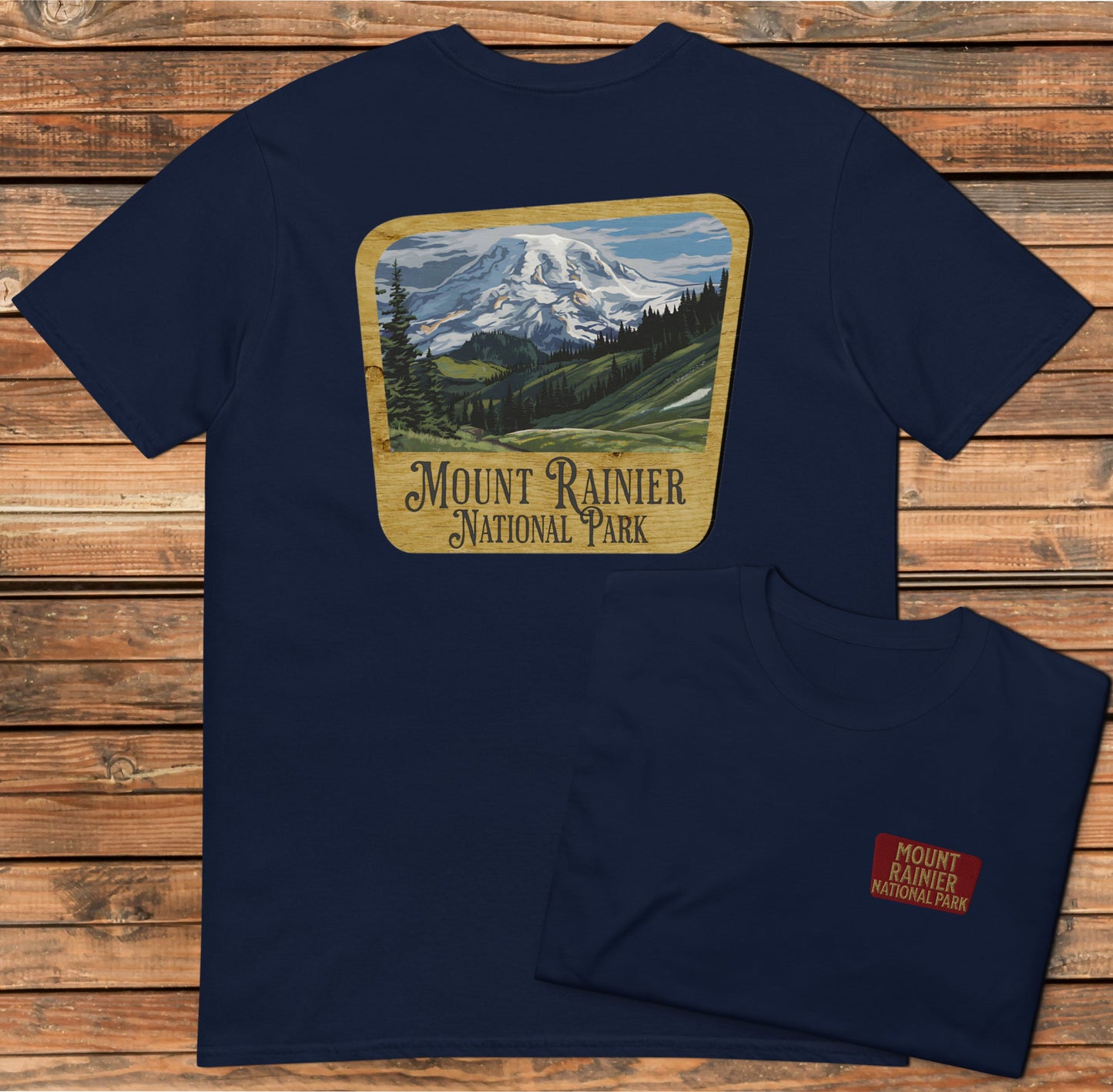 Mount Rainier Park Sign Unisex Tee Embroidered T-Shirt Park Service Apparel Navy S