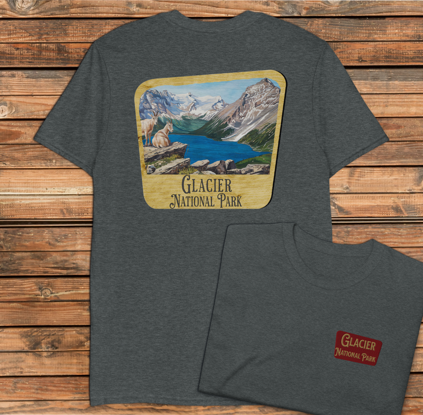 Glacier National Park Sign Unisex T-shirt Embroidered T-Shirt Park Service Apparel Dark Heather S