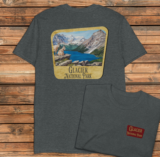 Glacier National Park Sign Unisex T-shirt Embroidered T-Shirt Park Service Apparel Dark Heather S