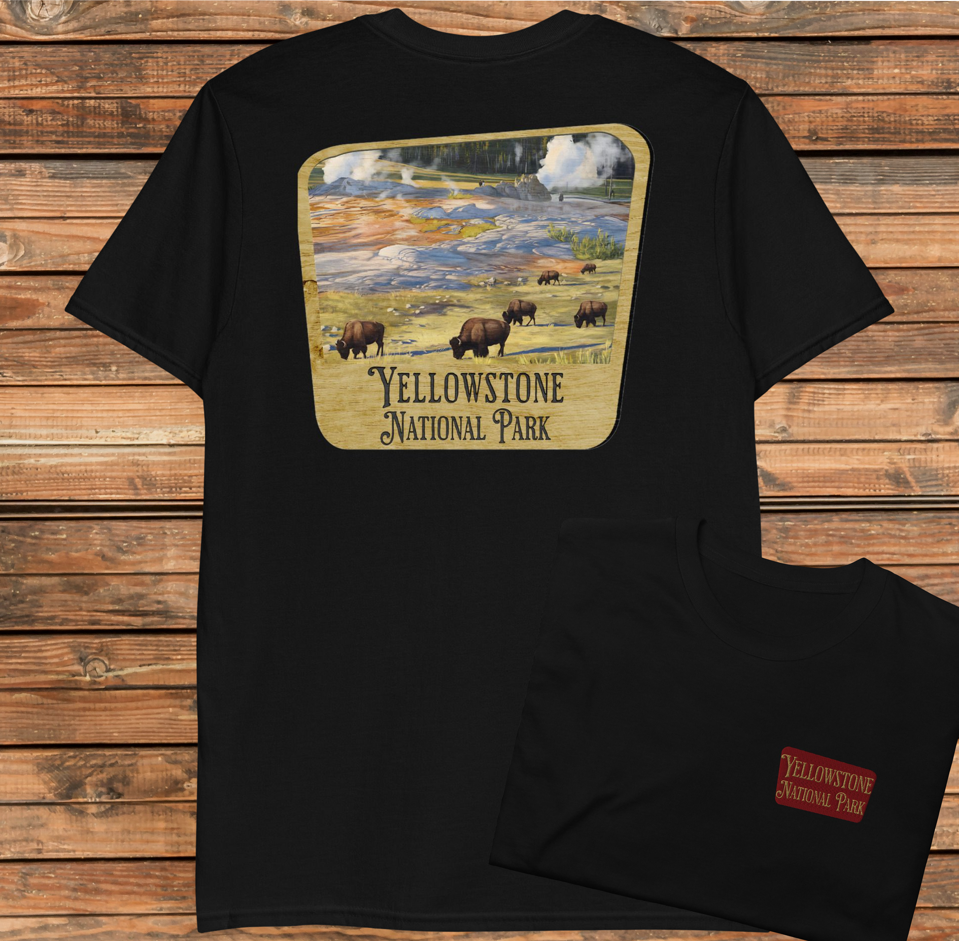 Yellowstone Unisex T-shirt Embroidered Chest T-Shirt Park Service Apparel Black S