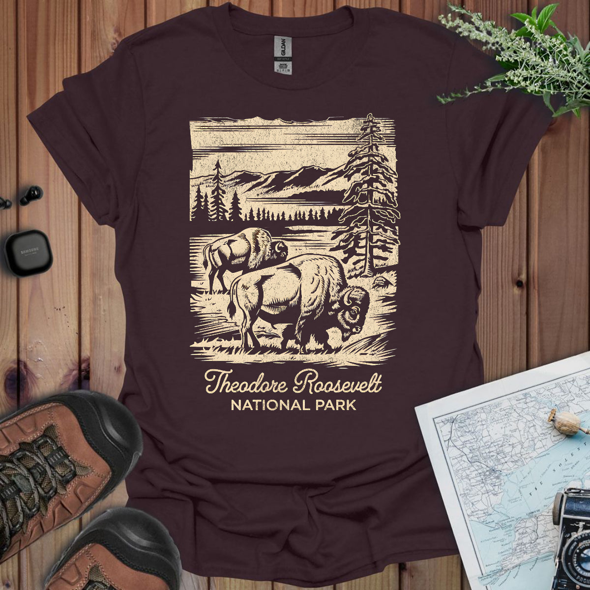 Theodore Roosevelt National Park Unisex T-Shirt Western Buffalo T-Shirt Printify S Dark Chocolate