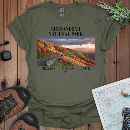 Shenandoah Skyline Drive National Park Unisex T-Shirt T-Shirt Printify S Heather Military Green
