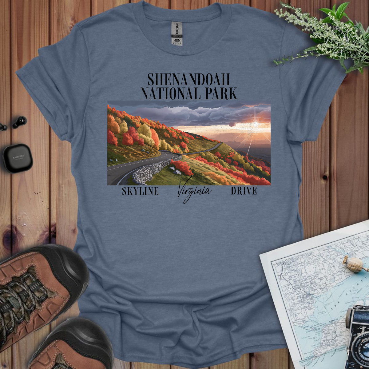 Shenandoah Skyline Drive National Park Unisex T-Shirt T-Shirt Printify S Heather Indigo