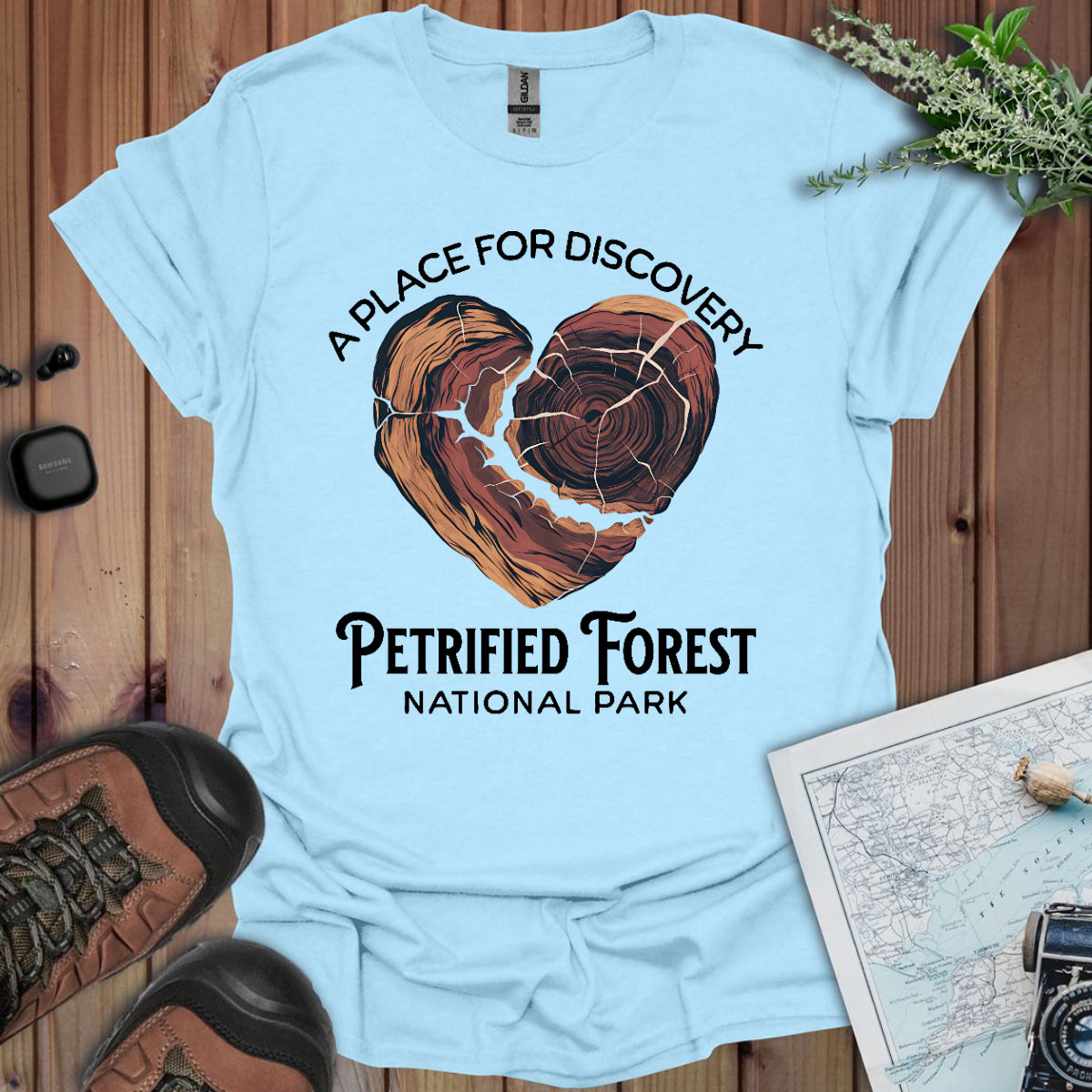 Petrified Forest National Park Unisex Fit Soft T-Shirt Heart Wood T-Shirt Printify S Light Blue