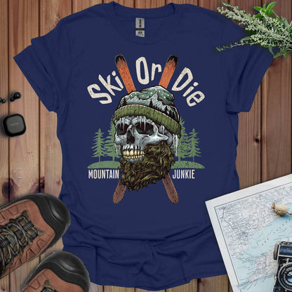Ski Or Die Unisex Fit Soft T-Shirt Mountain Junkie Skull Tee T-Shirt Printify XS Navy