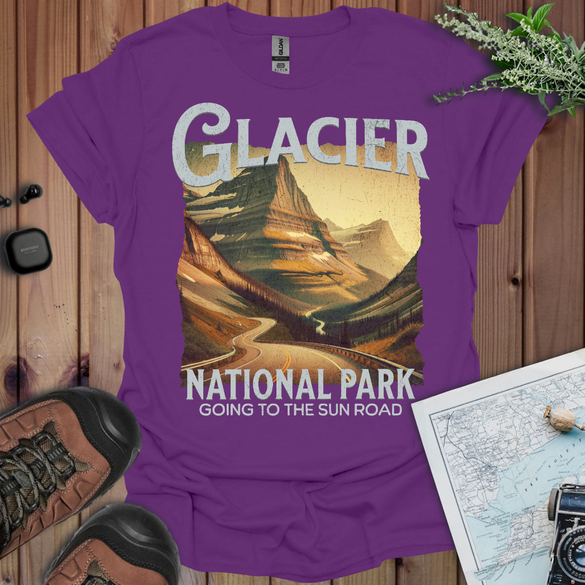 Glacier National Park Unisex T-Shirt Going to the Sun Road T-Shirt Printify S Purple