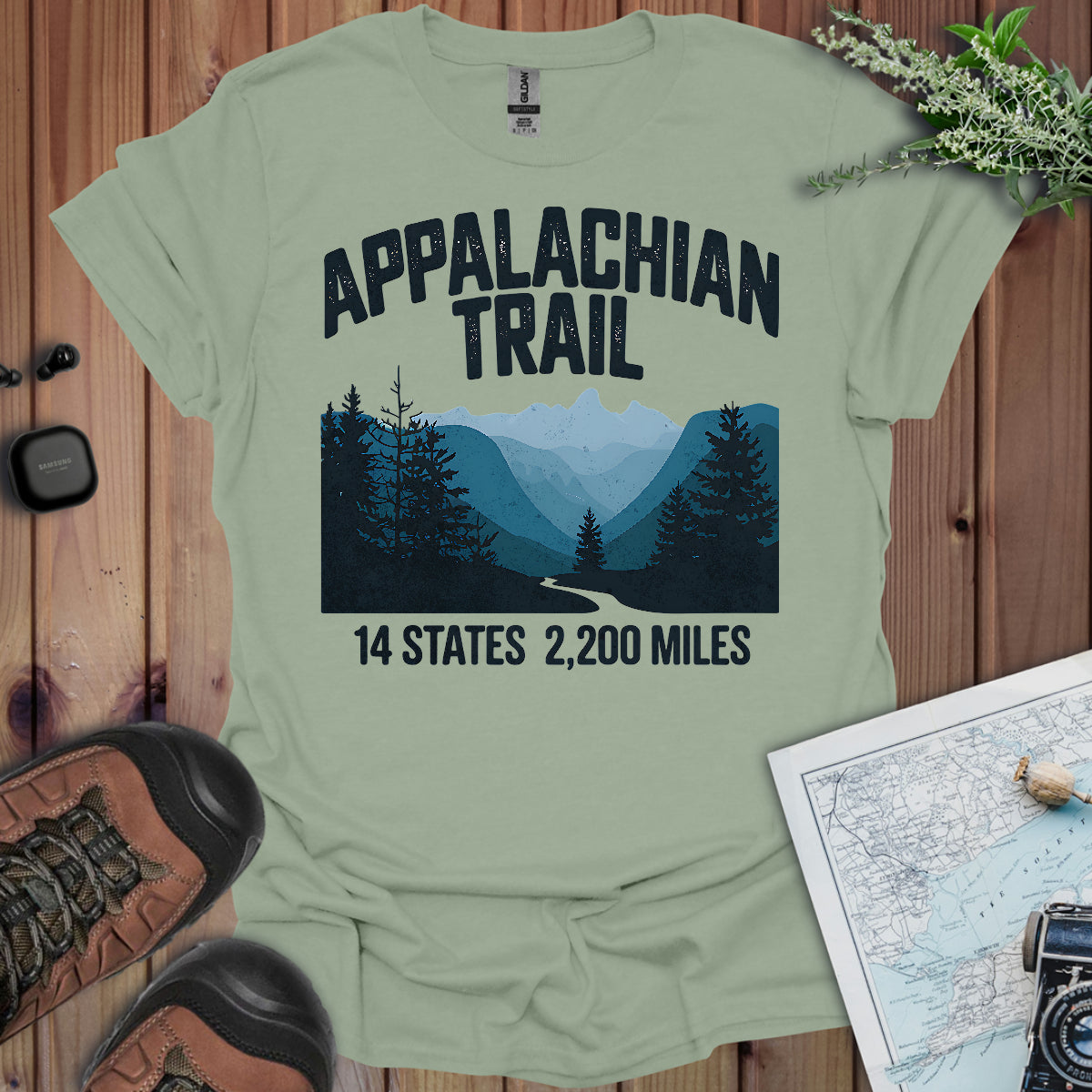 Appalachian Trail 14 States 2200 Miles Unisex T-Shirt T-Shirt Printify S Sage