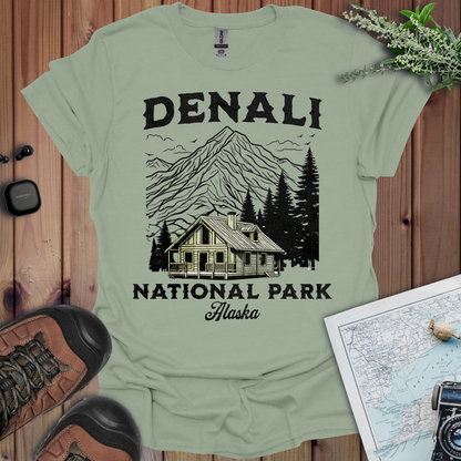 Denali Mountain Cabin Unisex T-Shirt T-Shirt Printify S Sage