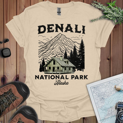 Denali Mountain Cabin Unisex T-Shirt T-Shirt Printify S Sand