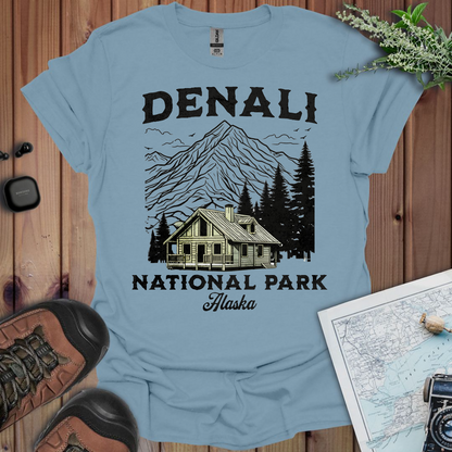 Denali Mountain Cabin Unisex T-Shirt T-Shirt Printify S Stone Blue