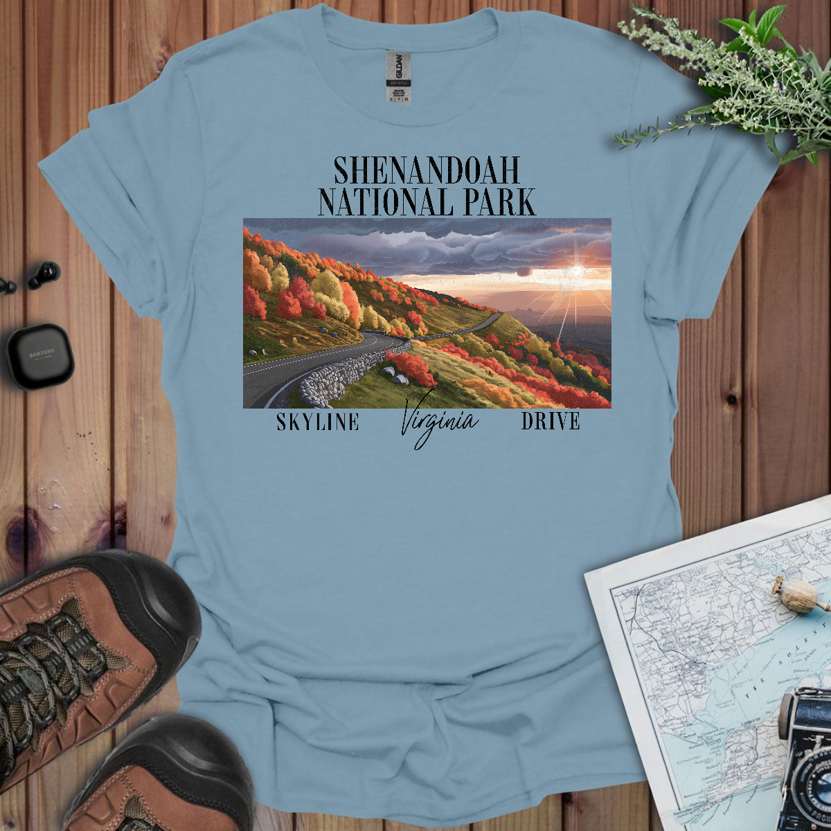 Shenandoah Skyline Drive National Park Unisex T-Shirt T-Shirt Printify S Stone Blue