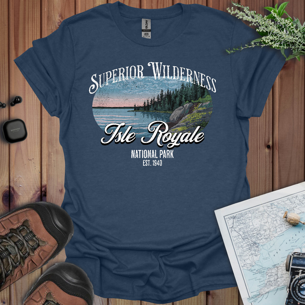Isle Royale National Park Unisex T-Shirt Superior Wilderness T-Shirt Printify XS Heather Navy