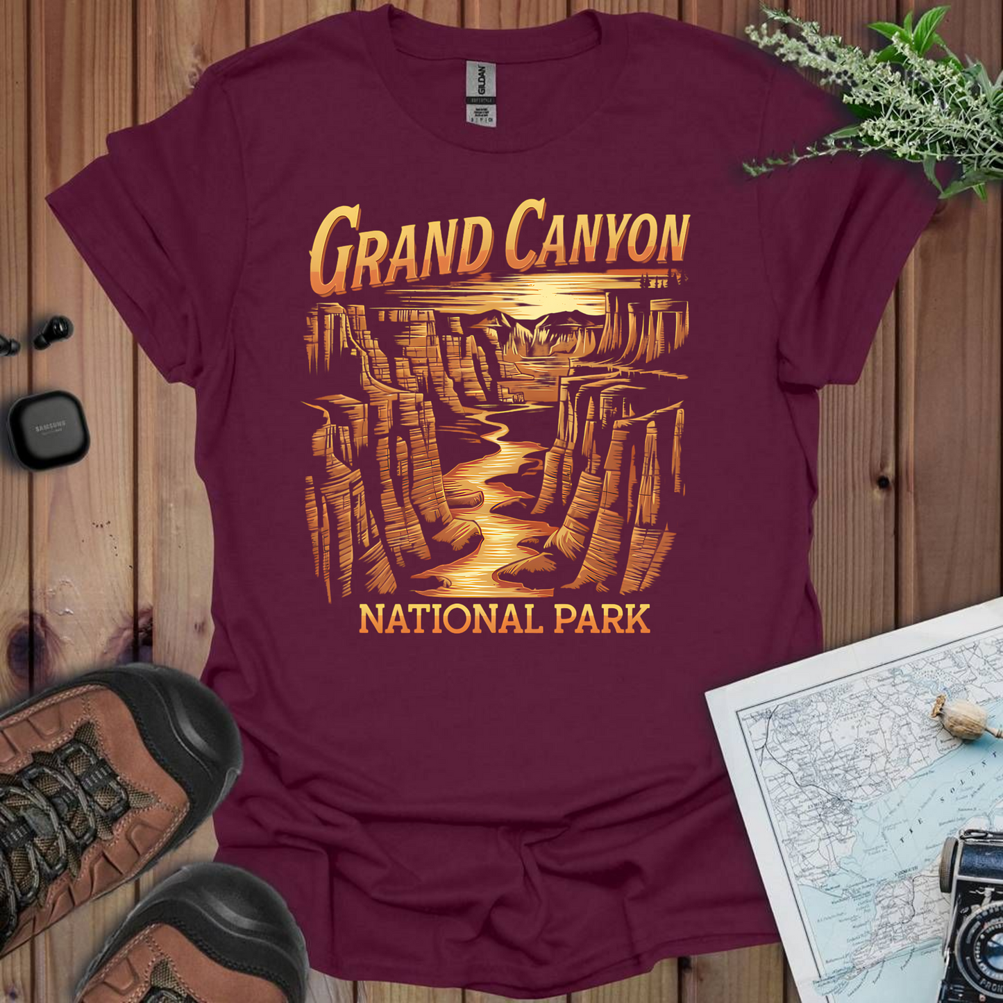 Grand Canyon View Unisex T-Shirt T-Shirt Printify S Maroon