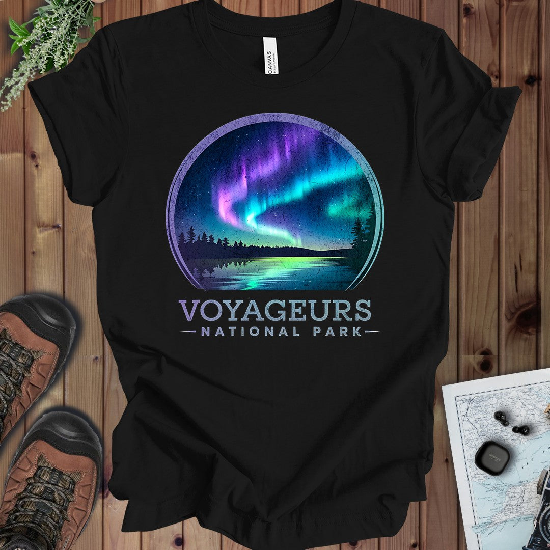 Voyageurs National Park Kids Aurora Borealis Graphic T-Shirt in Black