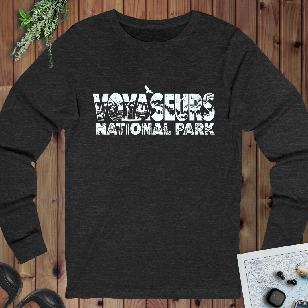 Voyageurs National Park Silhouette Long Sleeve T-Shirt in Dark Grey Heather
