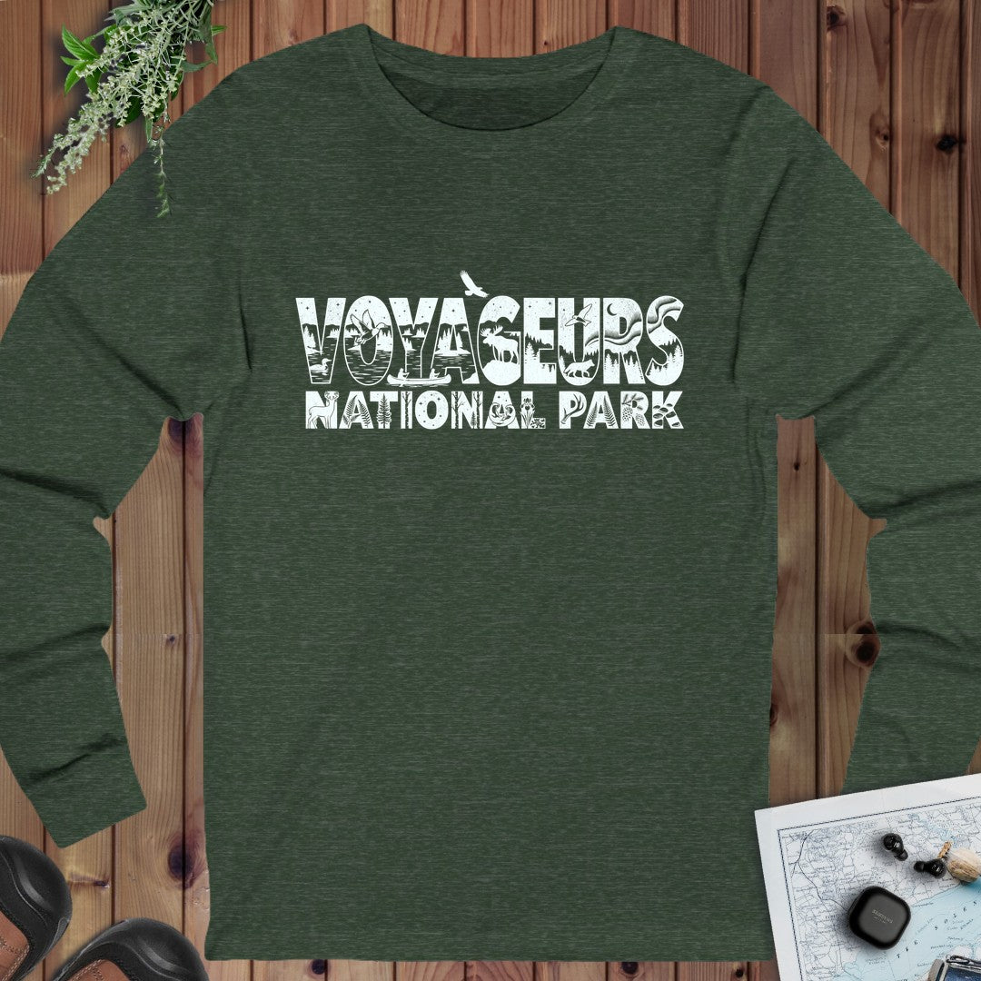 Voyageurs National Park Silhouette Long Sleeve T-Shirt in Heather Forest
