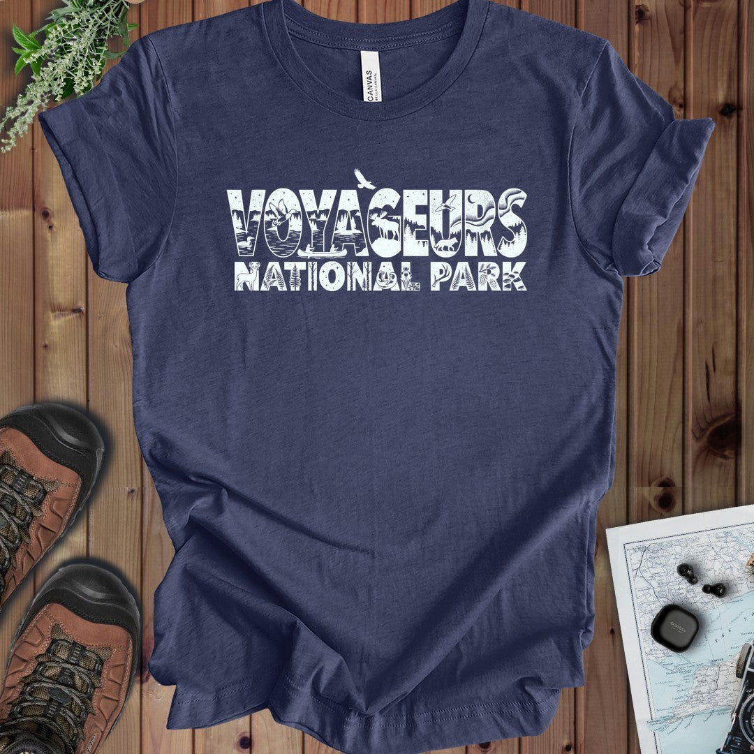 Voyageurs National Park Silhouette Kids Graphic T-Shirt in Heather Navy