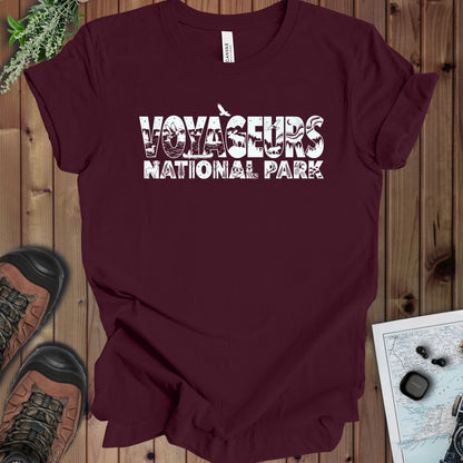Voyageurs National Park Silhouette Kids Graphic T-Shirt in Maroon