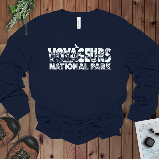 Voyageurs National Park Silhouette Long Sleeve T-Shirt in Navy