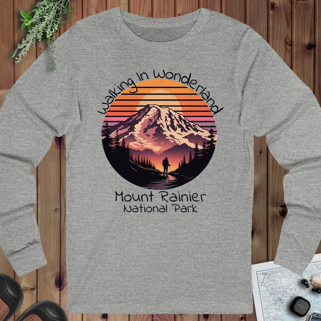 Walking In Wonderland Mount Rainier National Park Long Sleeve T-Shirt in Athletic Heather