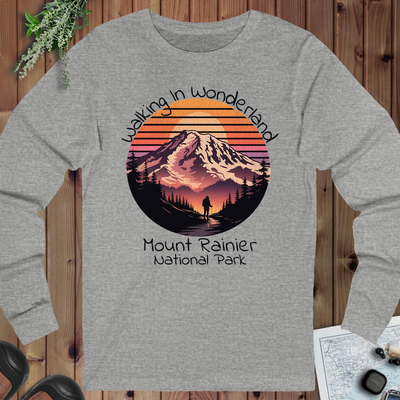 Walking In Wonderland Mount Rainier National Park Long Sleeve T-Shirt in Athletic Heather