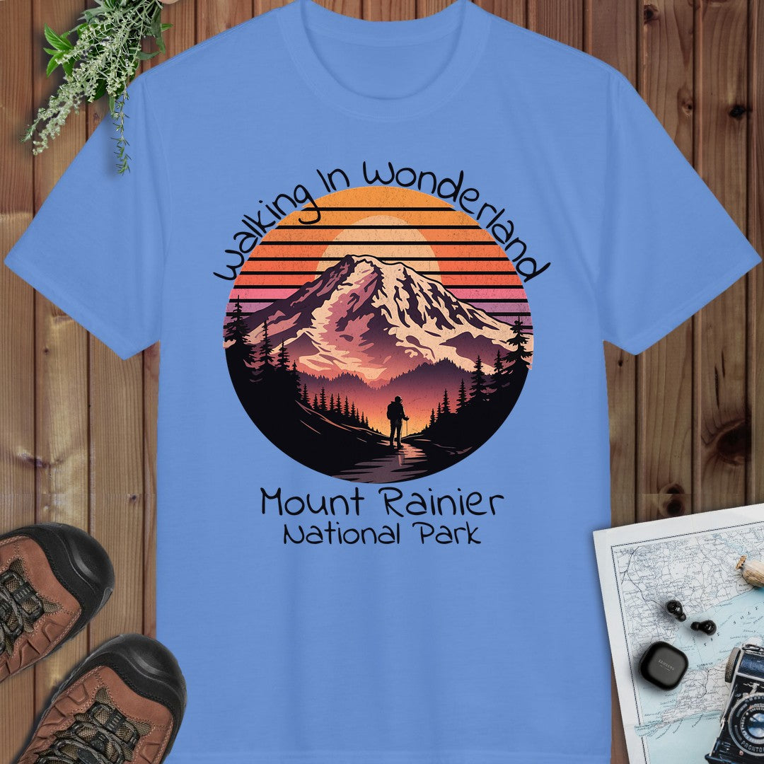 Walking In Wonderland Mount Rainier National Park Performance T-Shirt in Carolina Blue
