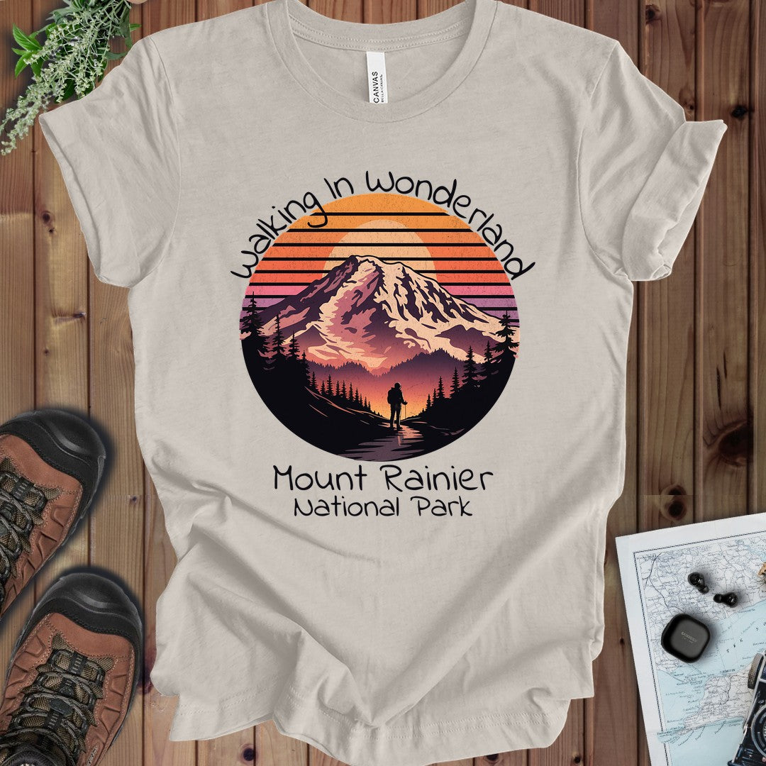 Walking In Wonderland Mount Rainier National Park Kids Graphic T-Shirt in Heather Dust
