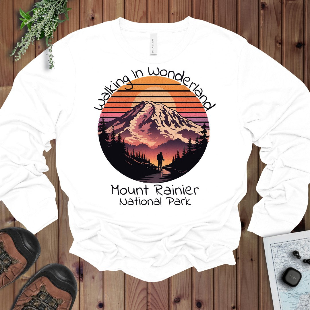 Walking In Wonderland Mount Rainier National Park Long Sleeve T-Shirt in White