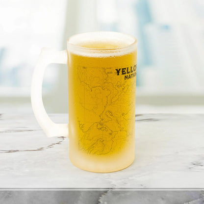 Yellowstone National Park Topographic Frosted Mug Stein Drinkware teelaunch