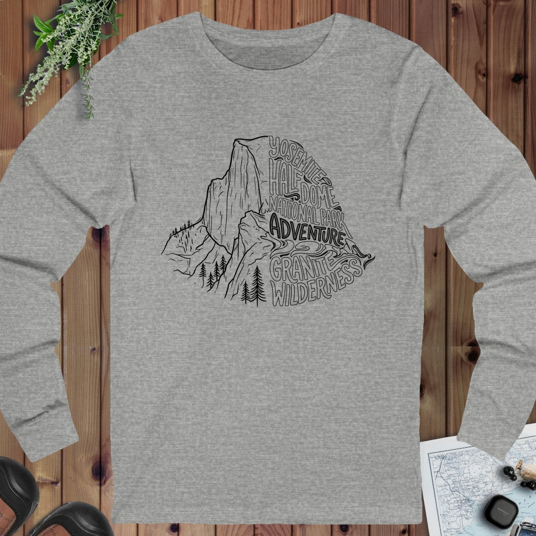 Yosemite Half Dome Lines Long Sleeve T-Shirt in Athletic Heather