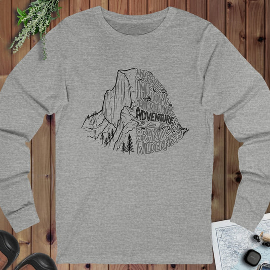 Yosemite Half Dome Lines Long Sleeve T-Shirt in Athletic Heather
