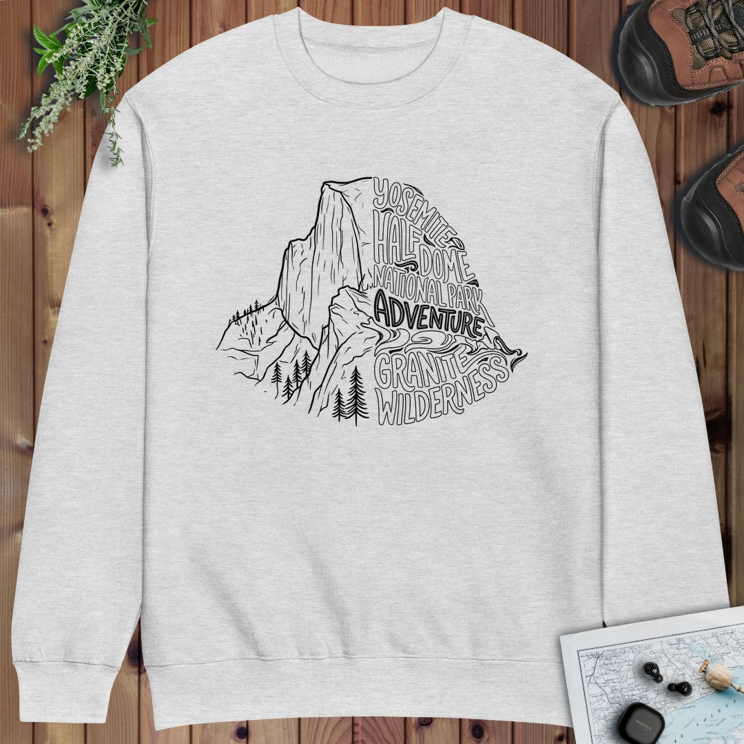 Yosemite Half Dome Lines Graphic Crewneck Sweatshirt in Heather Grey