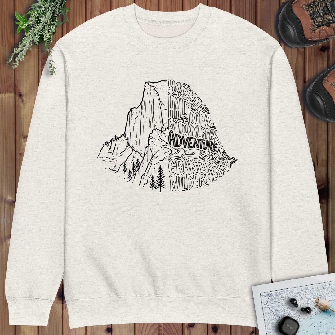 Yosemite Half Dome Lines Graphic Crewneck Sweatshirt in Oatmeal Heather
