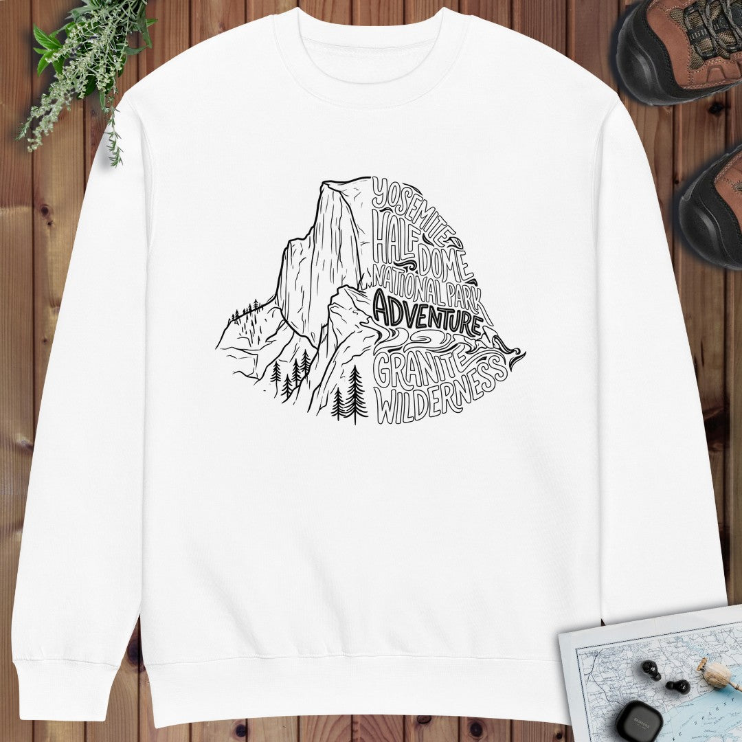 Yosemite Half Dome Lines Graphic Crewneck Sweatshirt in White